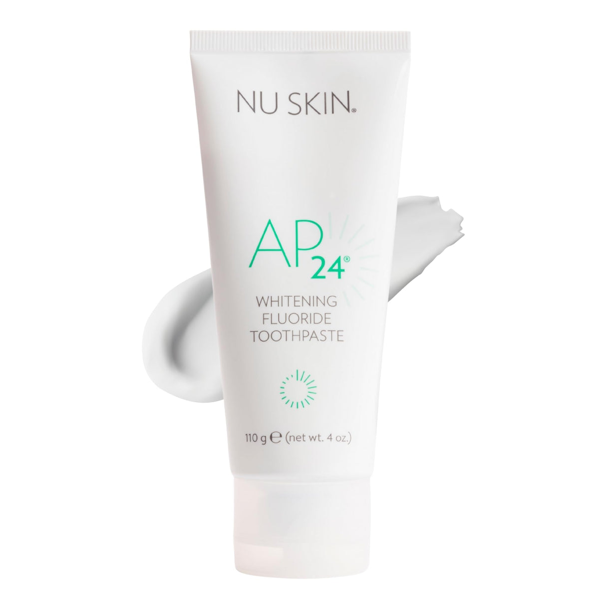 Nu Skin AP 24 frente del empaque mostrando diseño y beneficio blanqueador