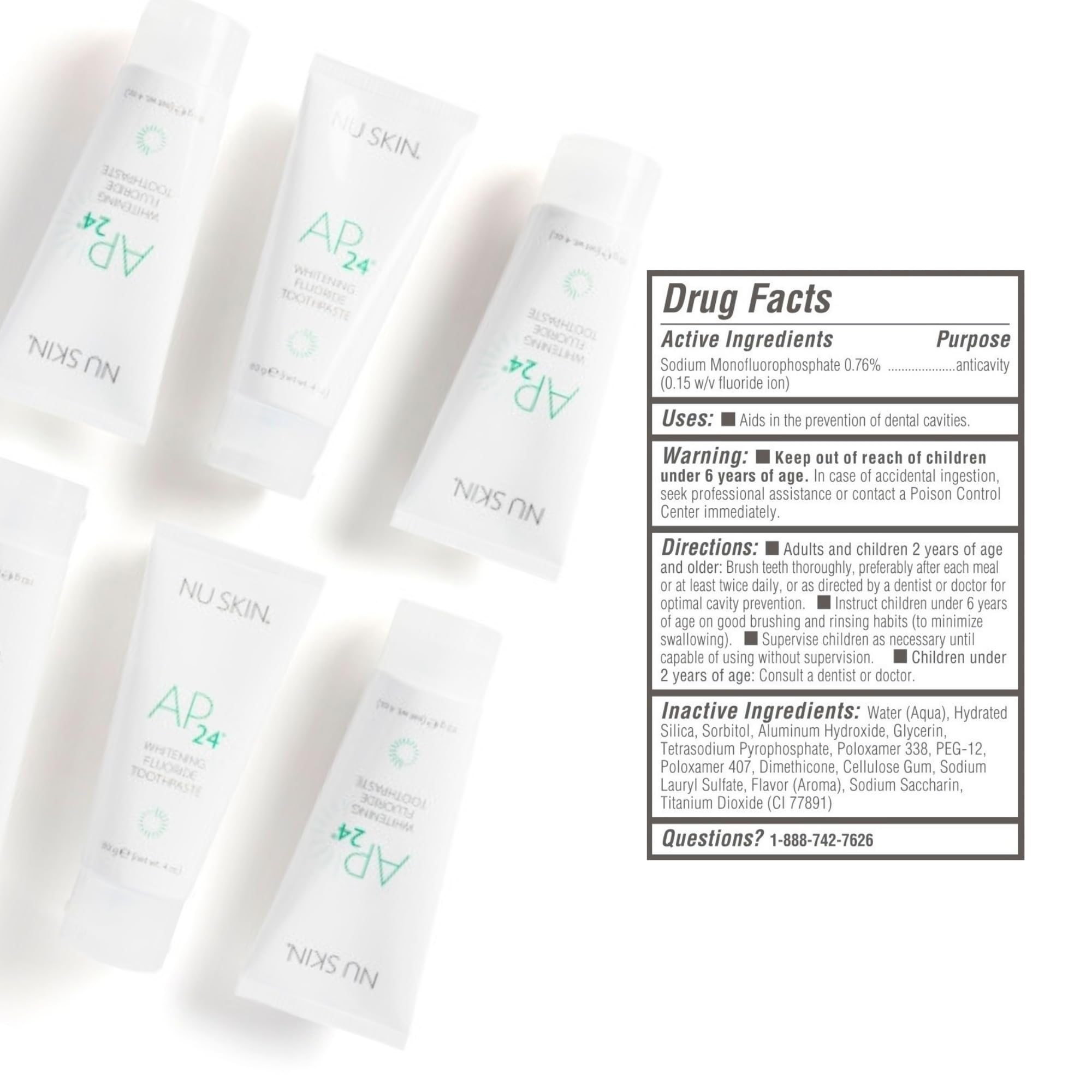 Nu Skin AP 24 etiqueta legible destacando flúor y fórmula suave