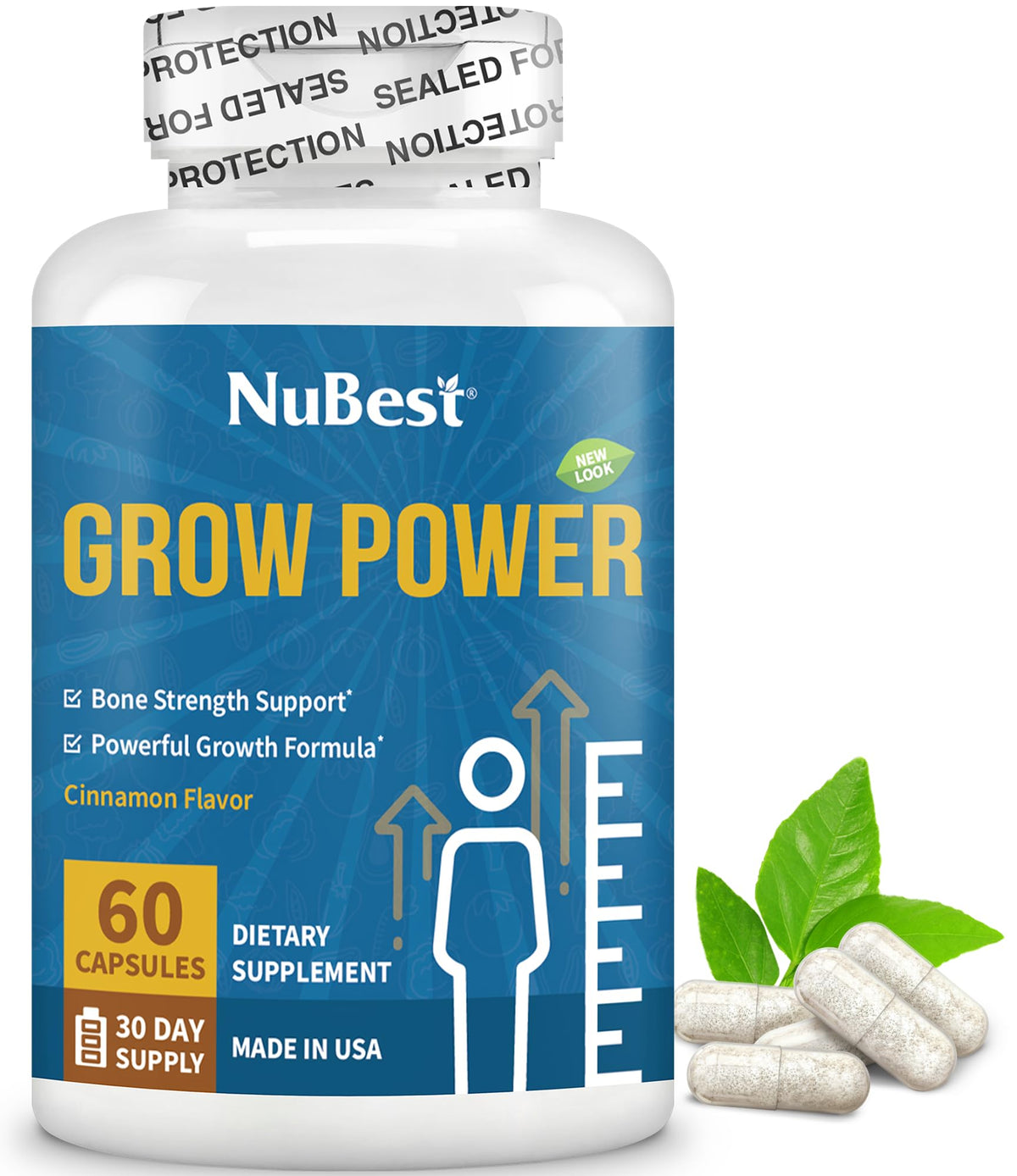 NuBest Grow Power frente del envase mostrando el diseño y beneficios