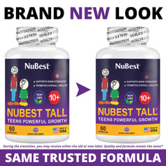 NuBest Tall 10+ frasco abierto con cápsulas mostrando cantidad por envase