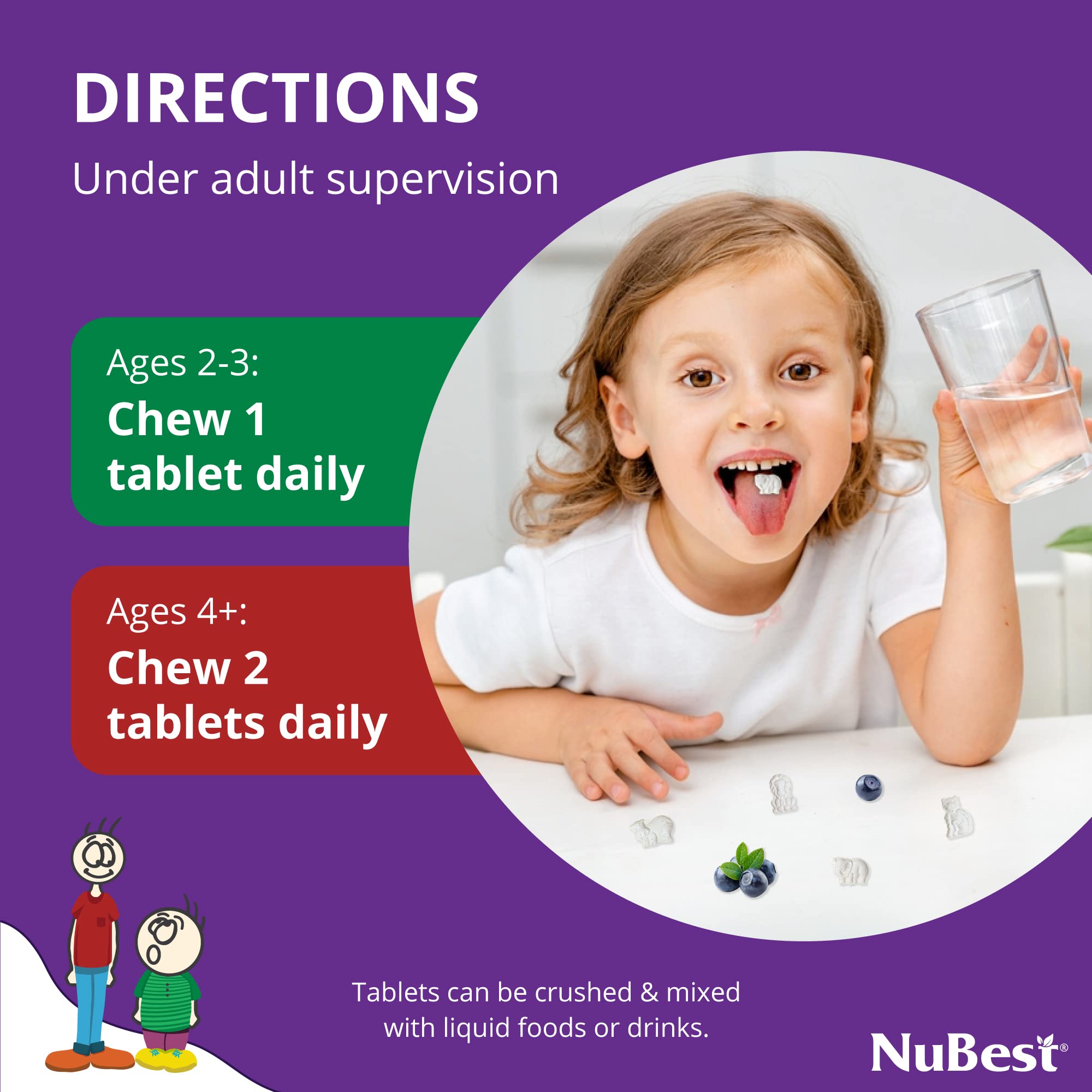 NuBest tableta en mano para comparar tamaño y fácil de masticar