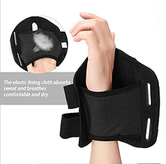 NuCamper muñequera colocada en mano derecha mostrando su forma ergonómica