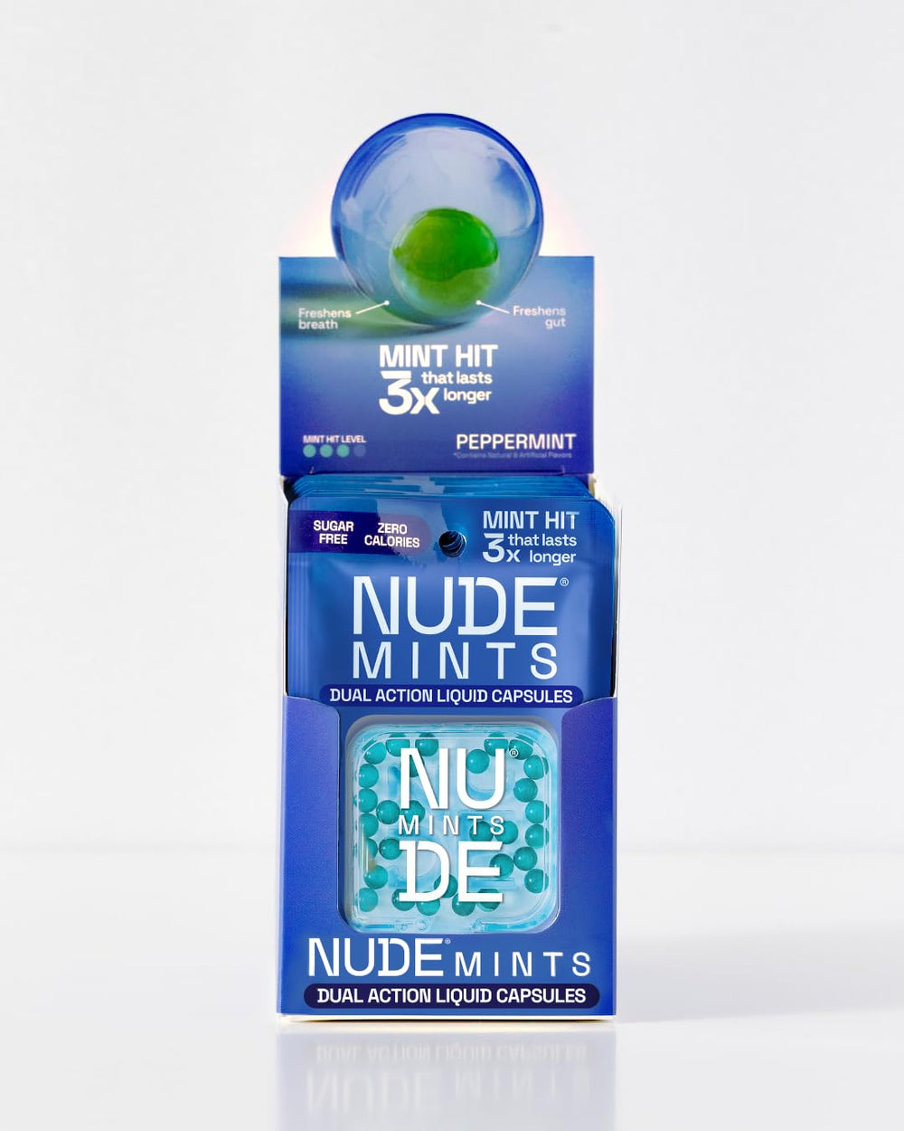 Etiqueta NUDE mints información nutricional muestra cero calorías y sin azúcar