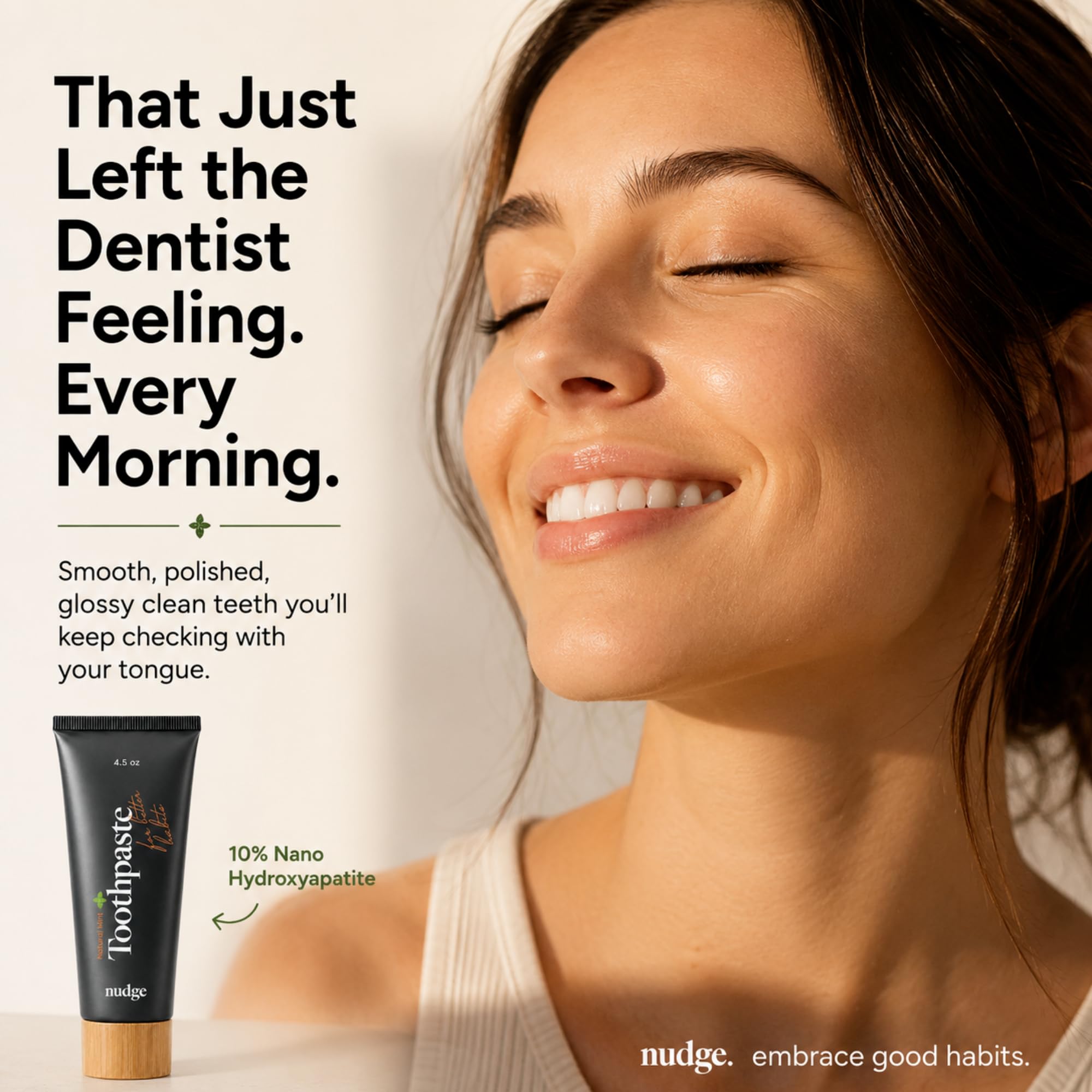 Nudge tubo junto a hoja de menta natural para frescor equilibrado