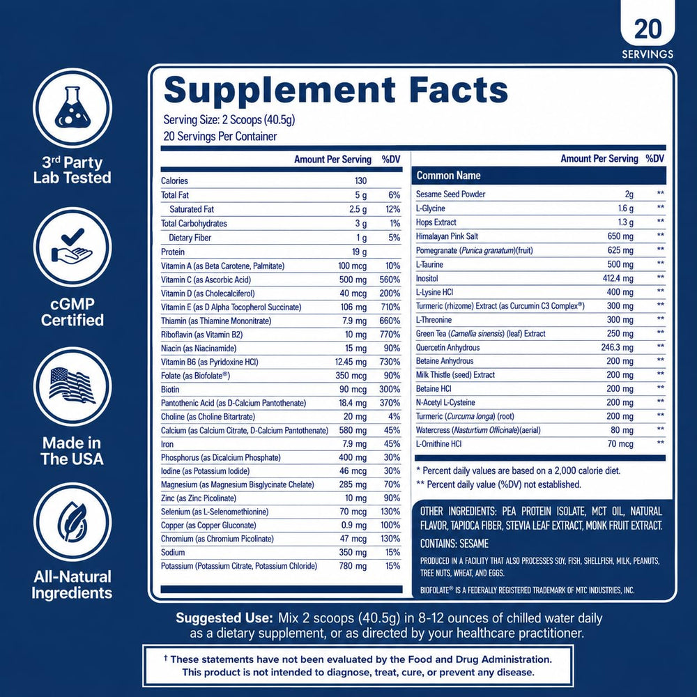 NuEthix Formulations etiqueta con detalles nutricionales y claridad de ingredientes