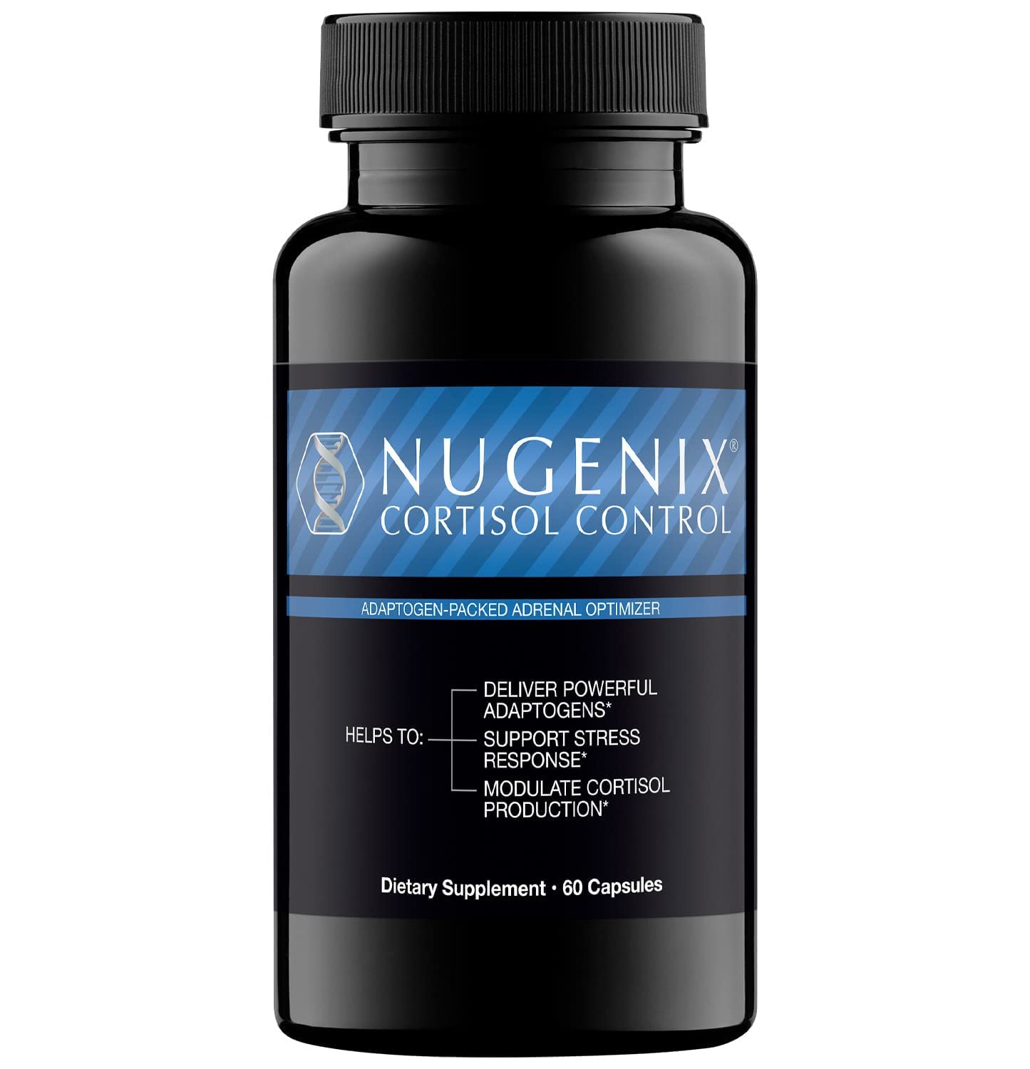 Nugenix frasco frontal mostrando la presentación y beneficio de apoyo al estrés