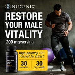 Nugenix Longjack botella abierta con cápsulas para consumo diario