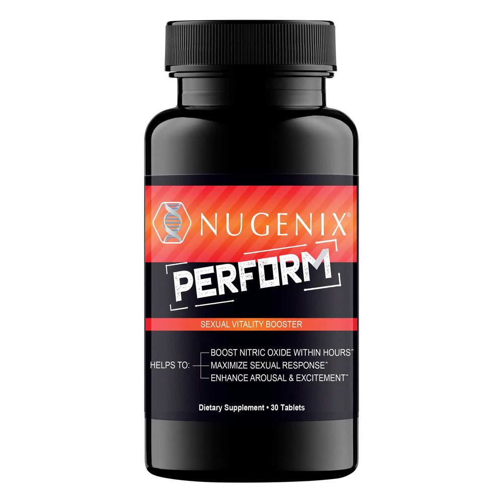 Nugenix Perform frasco delantero mostrando etiqueta clara y beneficios