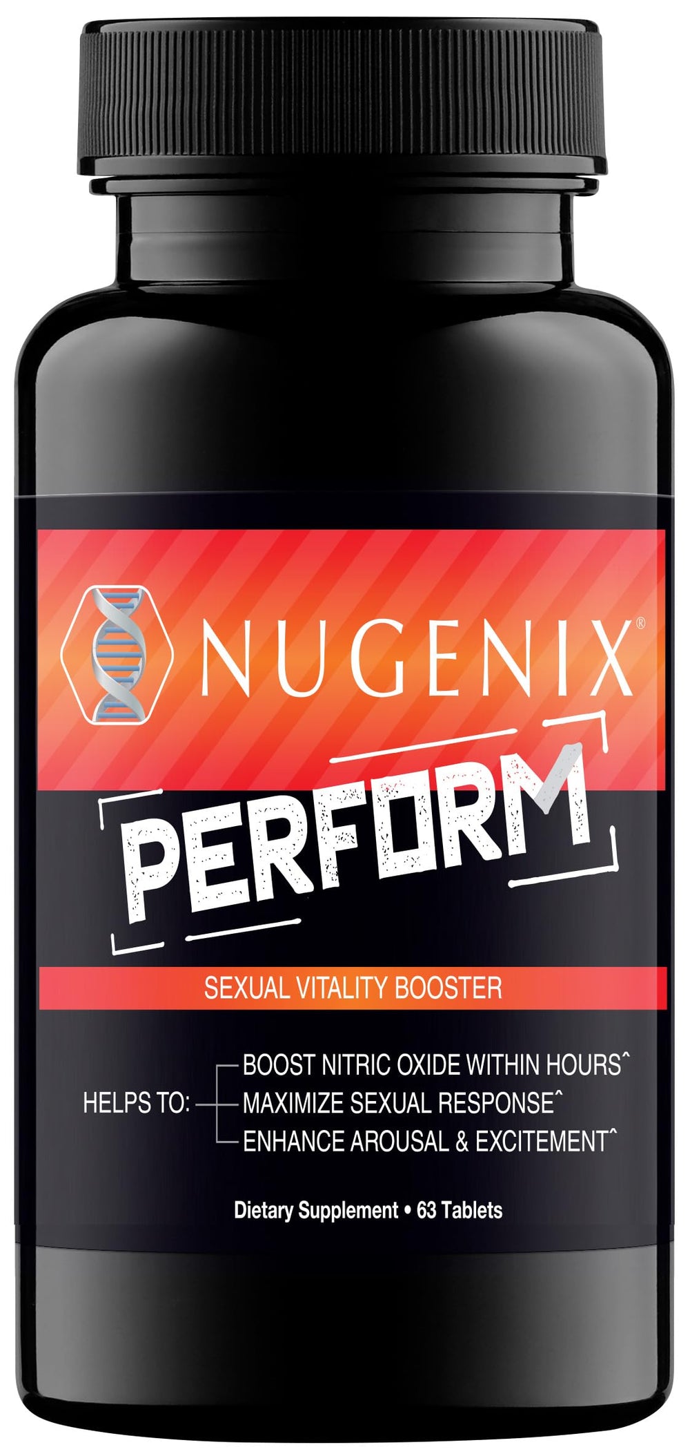 Nugenix frasco frontal que muestra etiqueta y beneficio de vitalidad