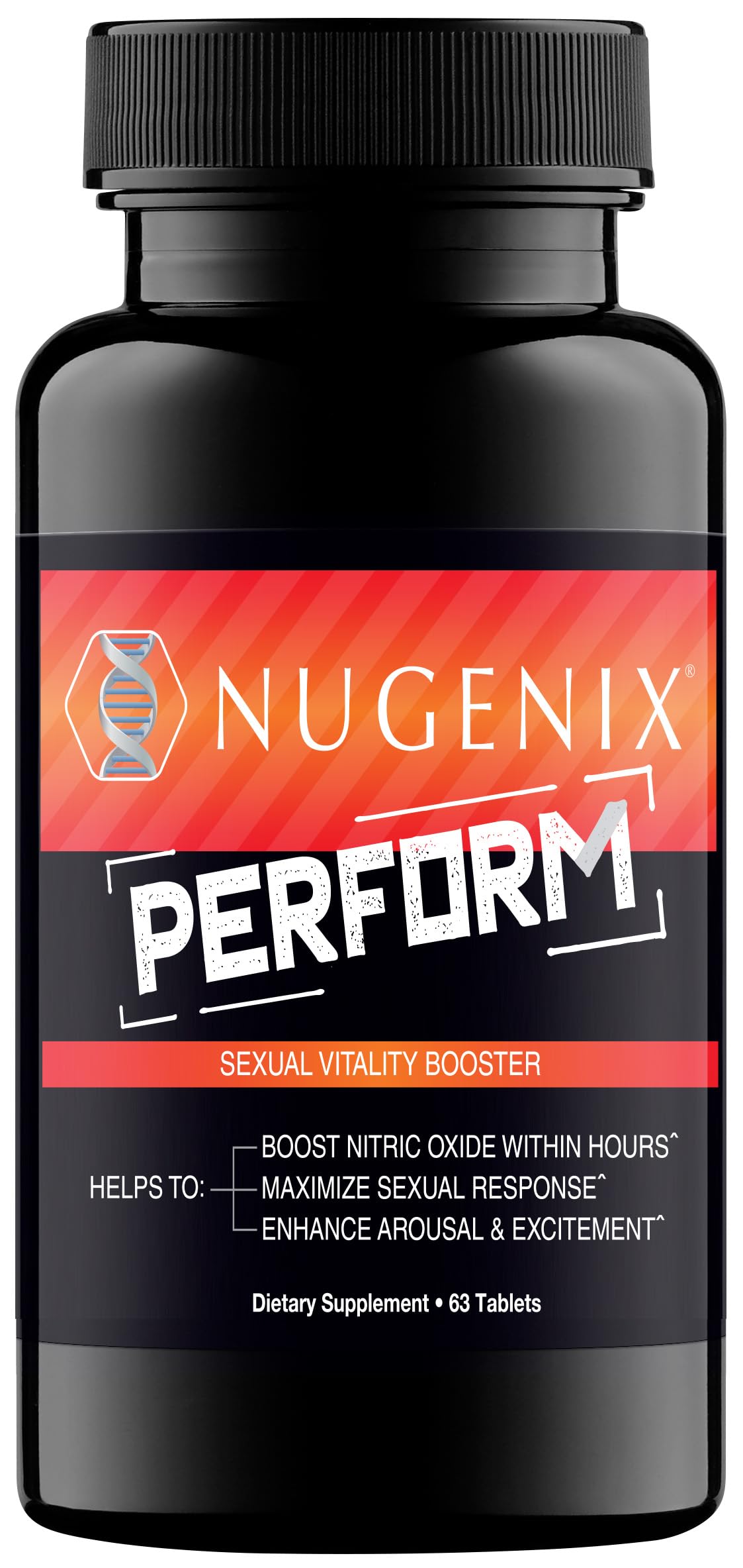 Nugenix frasco frontal que muestra etiqueta y beneficio de vitalidad