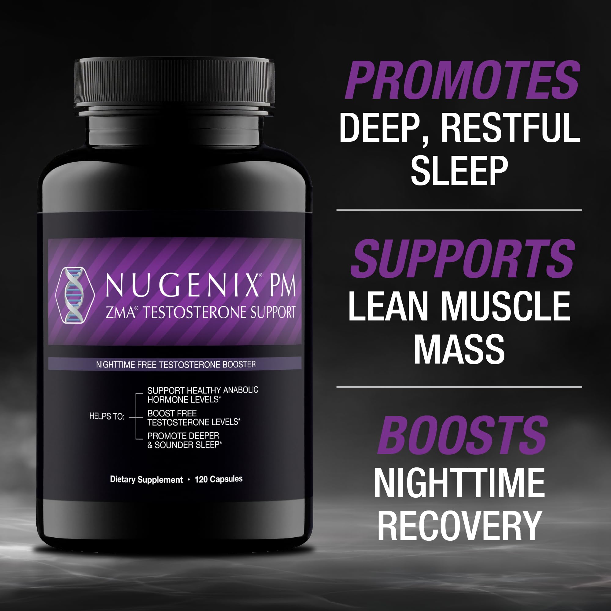 Nugenix PM ZMA botella sobre mesa resaltando el diseño y seguridad