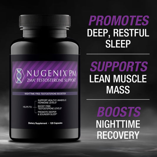 Nugenix PM ZMA botella sobre mesa resaltando el diseño y seguridad