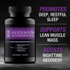 Nugenix PM ZMA botella sobre mesa resaltando el diseño y seguridad
