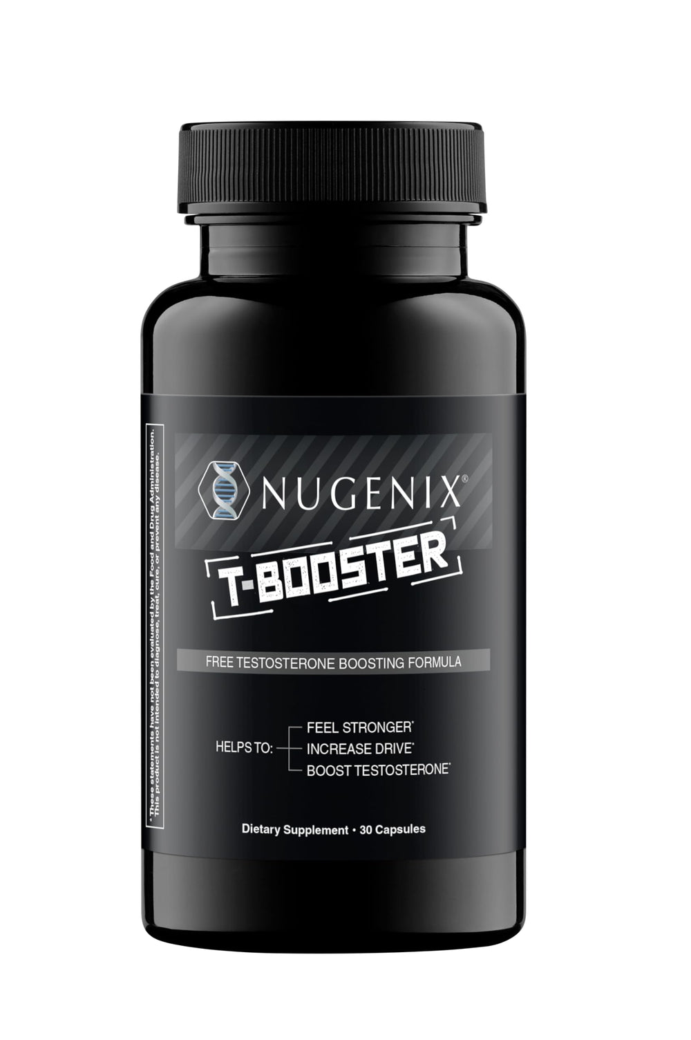 Nugenix T Booster frontal del envase mostrando etiqueta y recubrimiento, beneficio: claridad sobre ingredientes