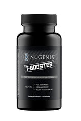 Nugenix T Booster frontal del envase mostrando etiqueta y recubrimiento, beneficio: claridad sobre ingredientes