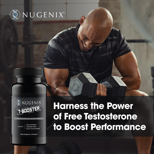 Nugenix T Booster vista lateral de la etiqueta con detalles de formulación, beneficio: información transparente