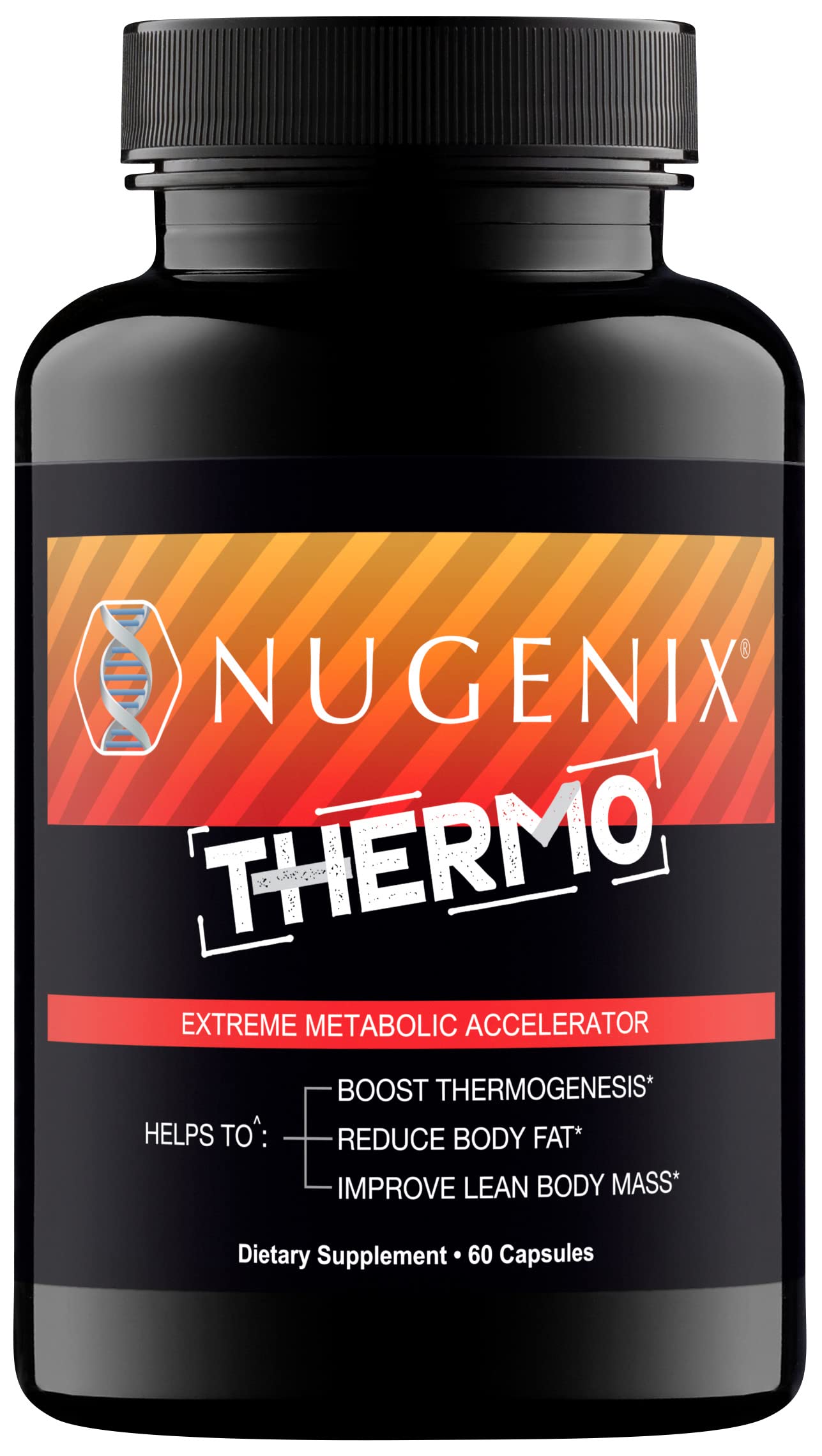 Nugenix Thermo vista frontal del frasco muestra etiqueta y beneficios energéticos
