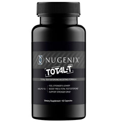 Nugenix Total-T frente del empaque mostrando diseño y beneficio de soporte energético