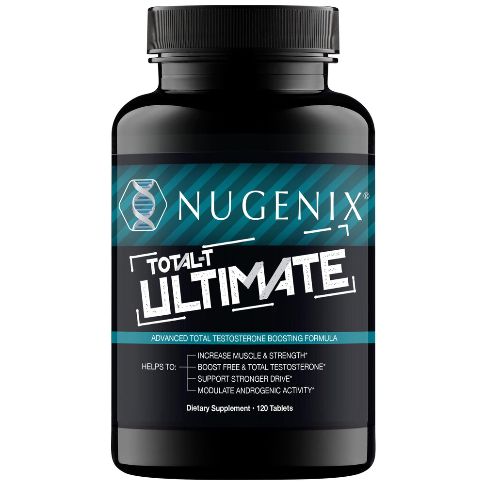 Nugenix Total-T Ultimate frente del envase muestra diseño y cantidad