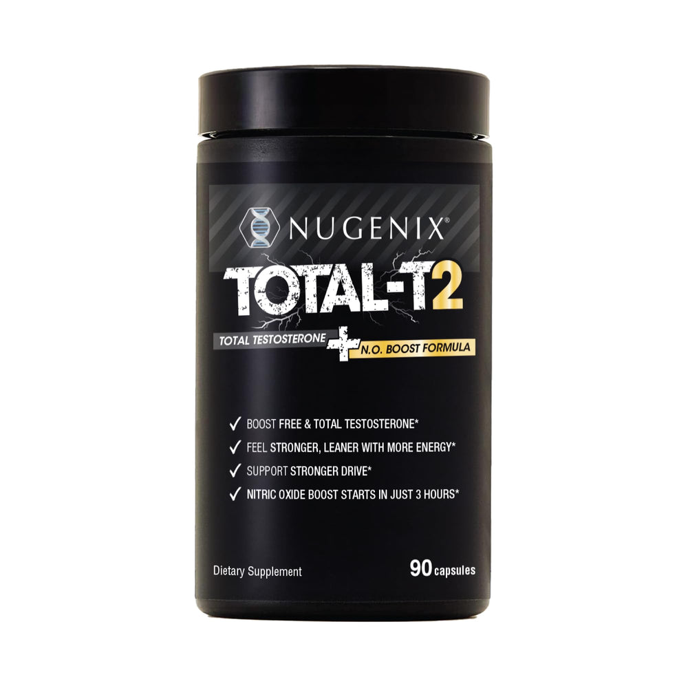 Nugenix Total-T2 frente del empaque mostrando confianza y calidad