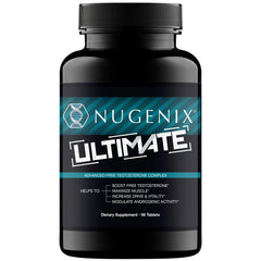 Nugenix Ultimate vista frontal del envase mostrando la etiqueta y beneficios