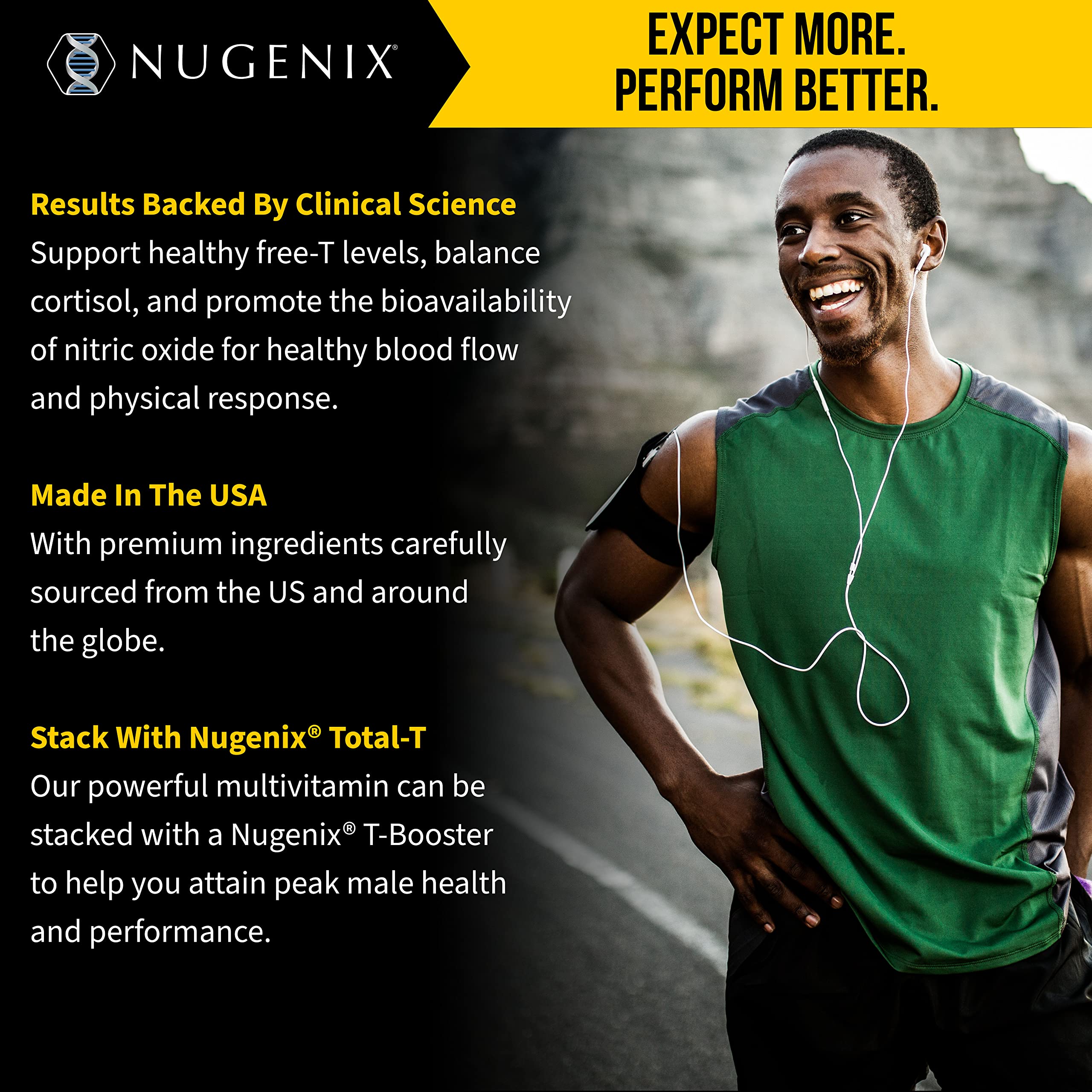 Hombre usando Nugenix tras entrenamiento, apoyo a vitalidad y recuperación