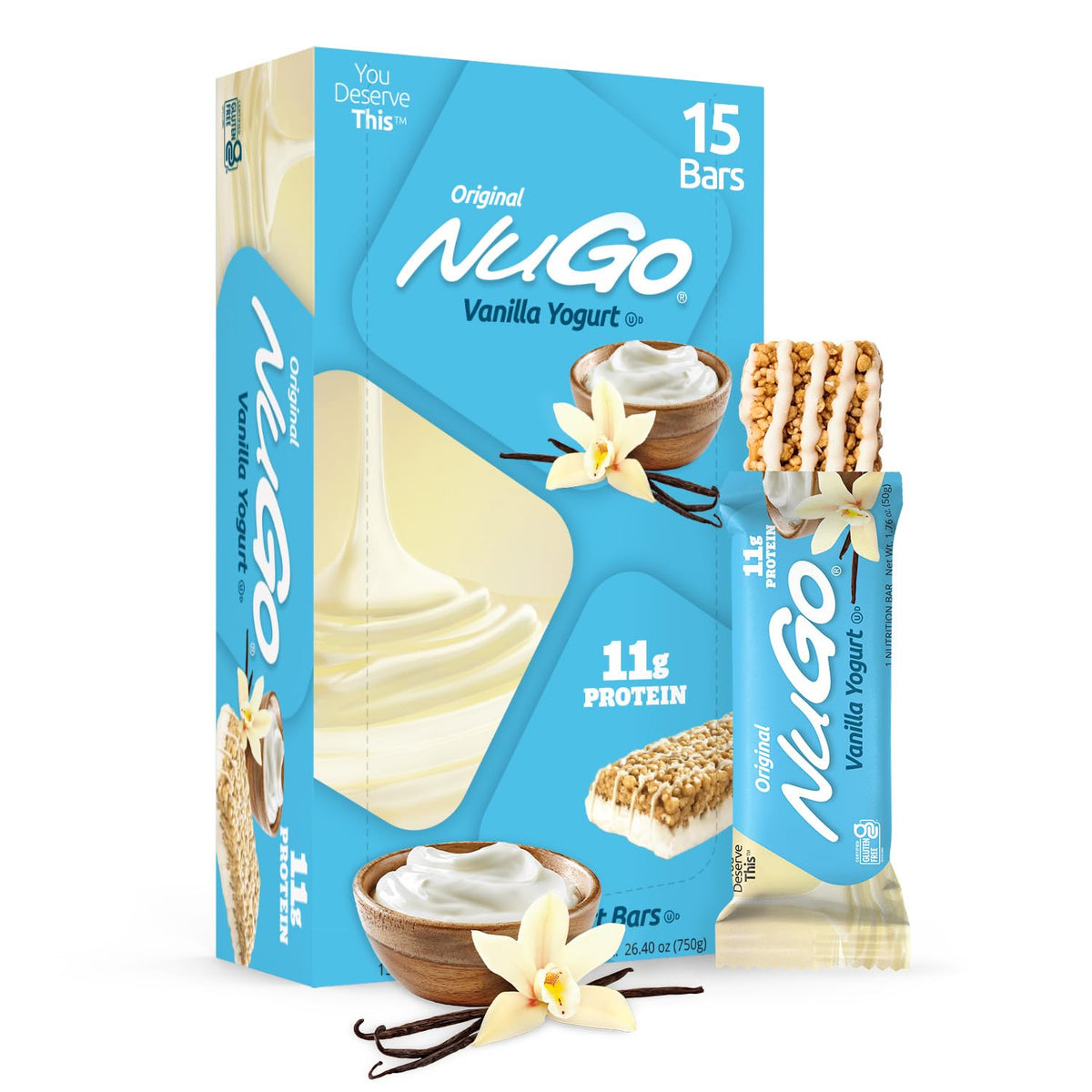 NuGo caja frontal mostrando 15 unidades y conveniencia para familias