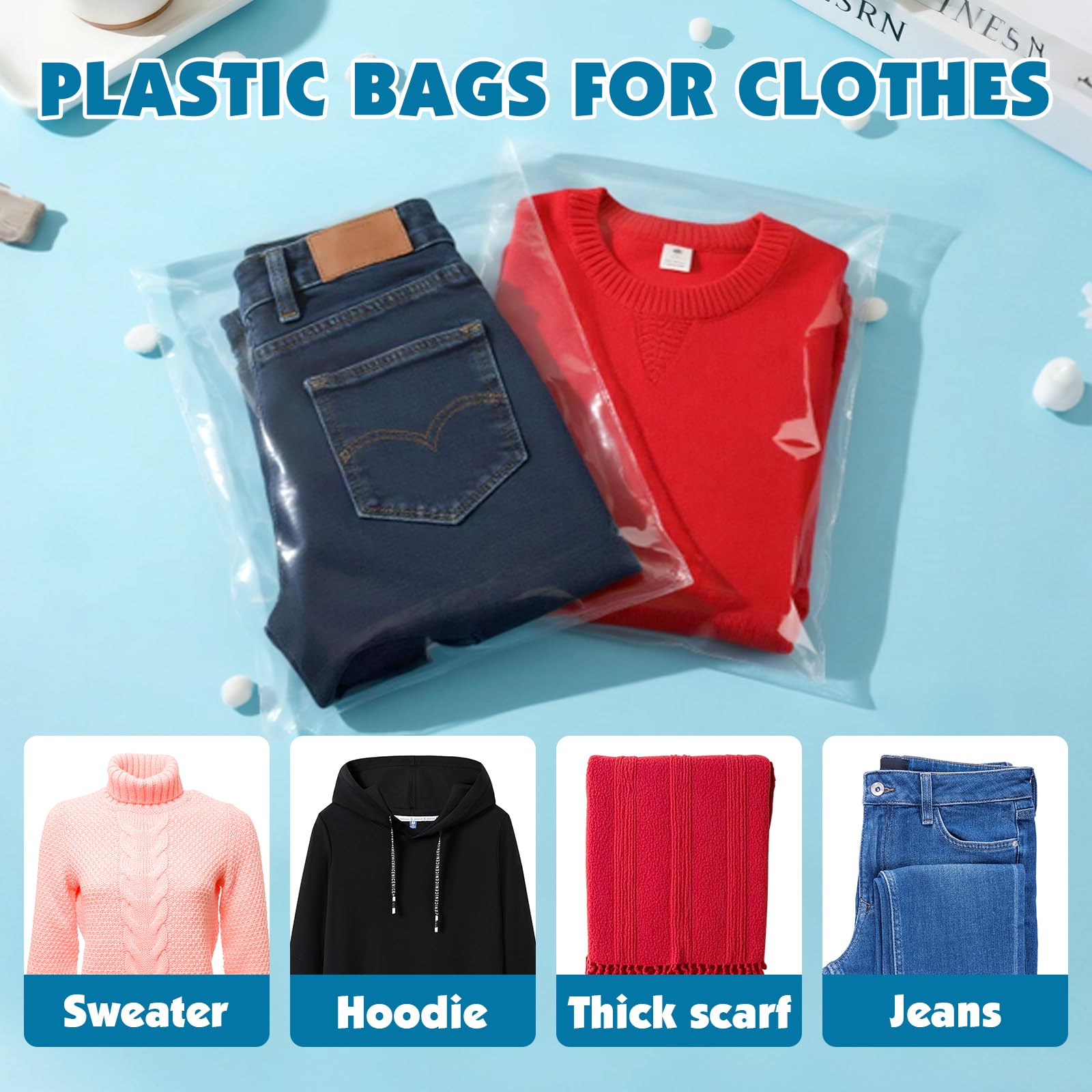 NUITPY bolsa transparente con camiseta doblada mostrando claridad y protección