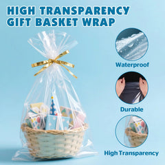 NUITPY bolsa en uso cubriendo una canasta regalo, protege y exhibe contenido claramente