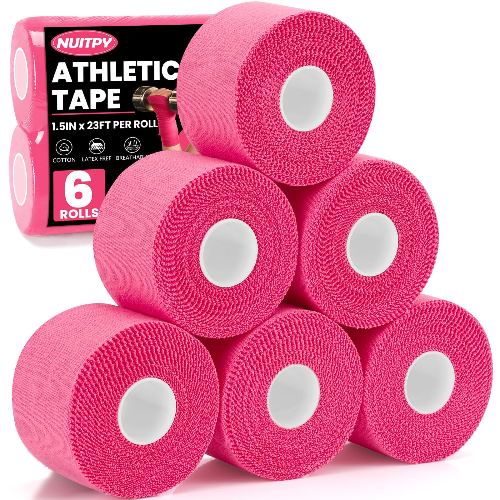 NUITPY vista frontal del pack de 6 rollos rosa con ventaja de almacenamiento