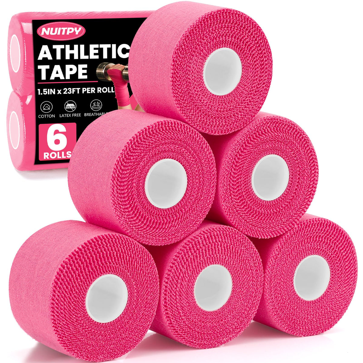 NUITPY vista frontal del pack de 6 rollos rosa con ventaja de almacenamiento