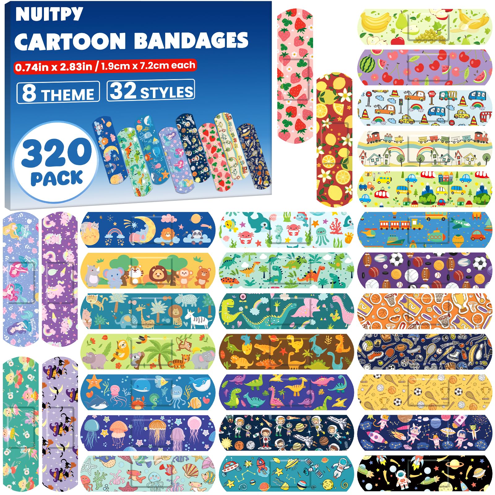 NUITPY pack frontal con 320 curitas y diseños coloridos fácil elección