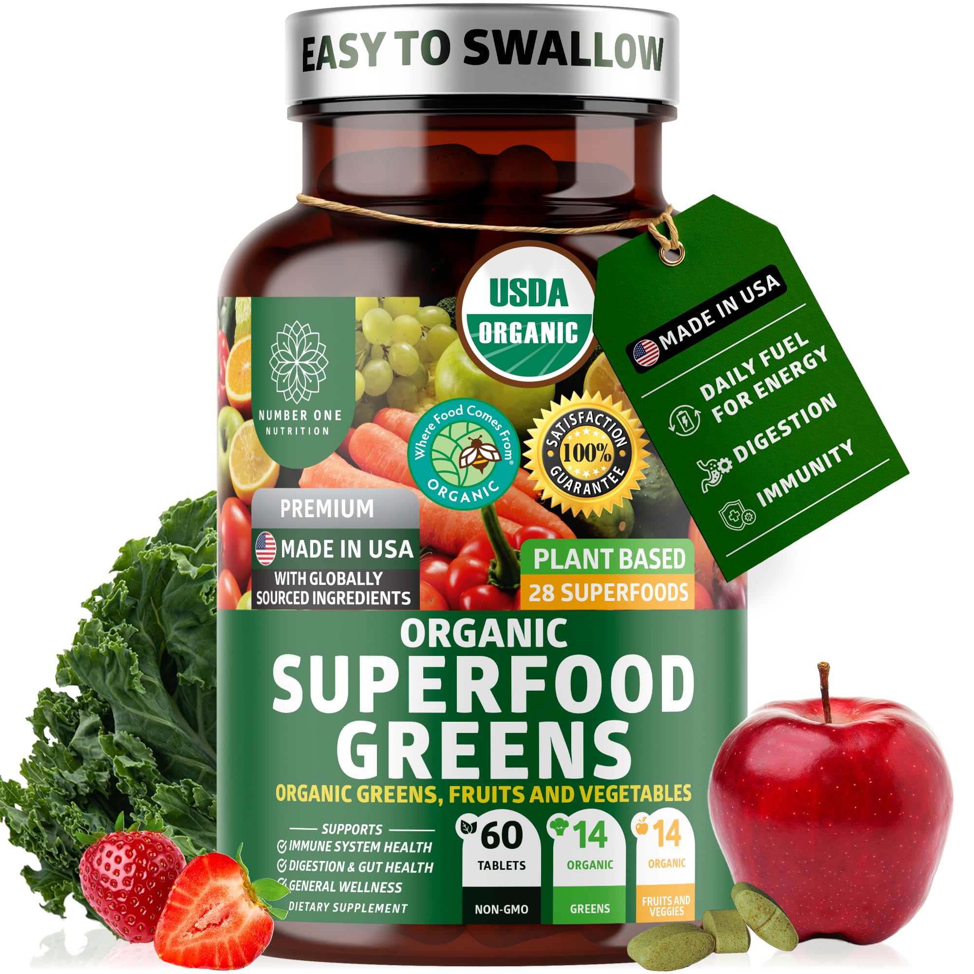 Number One Nutrition frontal del envase mostrando certificación USDA Organic y beneficios