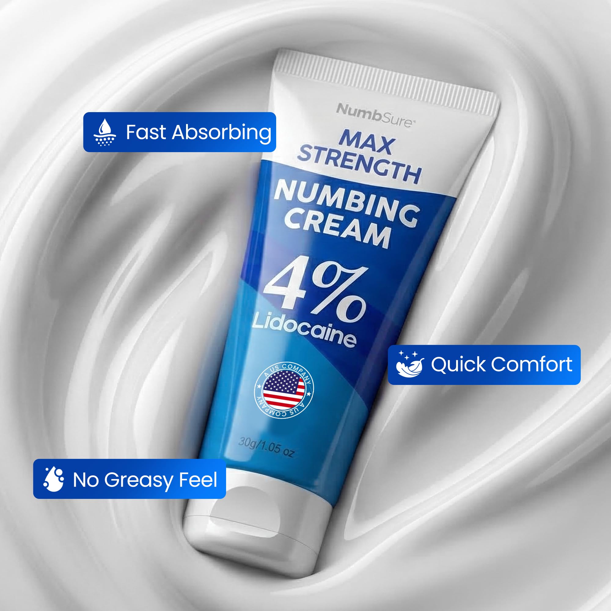 NumbSure envase abierto con crema destacando fácil aplicación y hidratación
