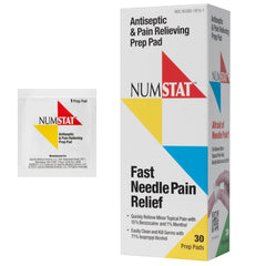 NUMSTAT envase frontal mostrando 30 almohadillas, portátil y práctico