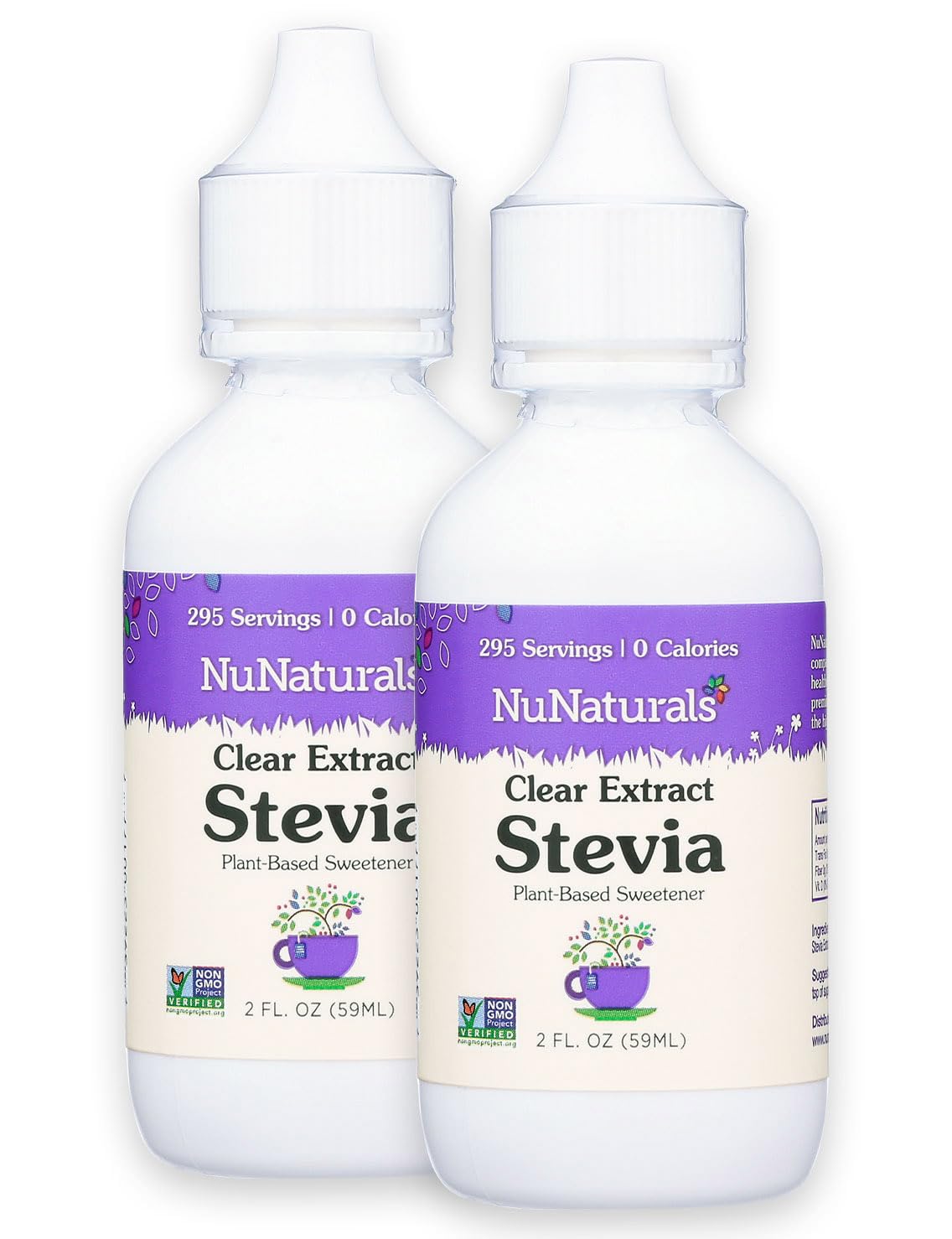 NuNaturals botella frontal mostrando diseño y dosificador, beneficio facilidad de uso