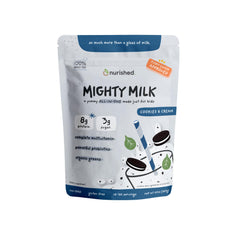 Envase Nurished mostrando la etiqueta cookies & cream y beneficios visibles