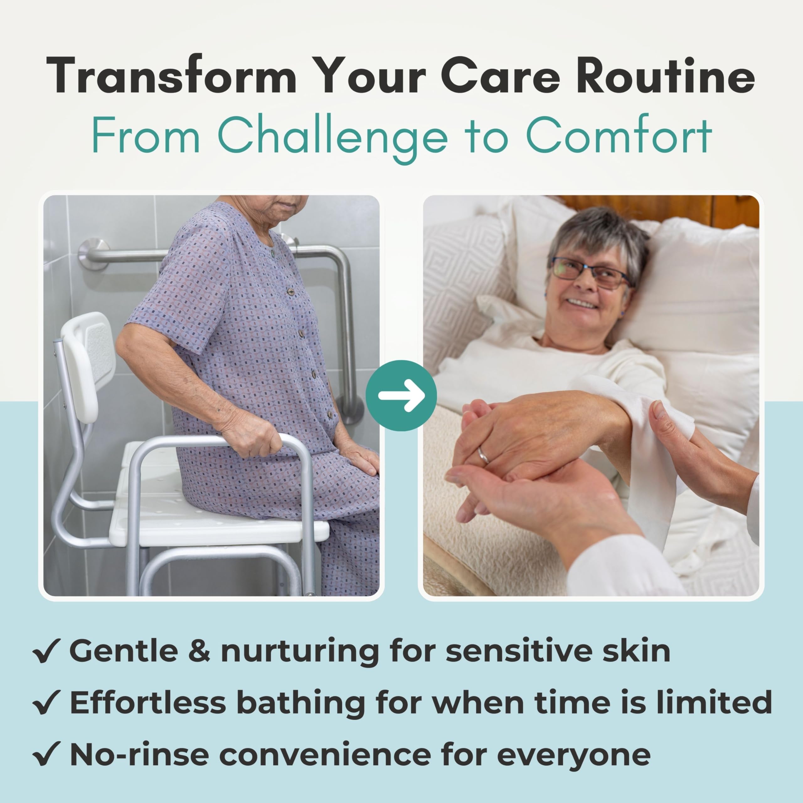 Nurture Valley cuidador usando toallita para baño sin enjuague eficiente