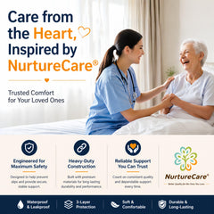 NurtureCare escena en hogar con cuidador y paciente destacando ergonomía y confort