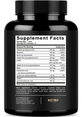 NURTURLY etiqueta nutricional con lista completa de vitaminas B