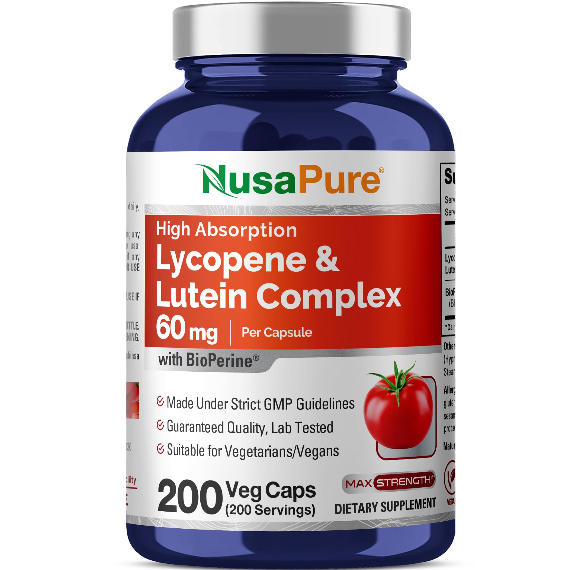 NusaPure envase frontal mostrando 200 cápsulas vegetales y beneficios de suministro prolongado