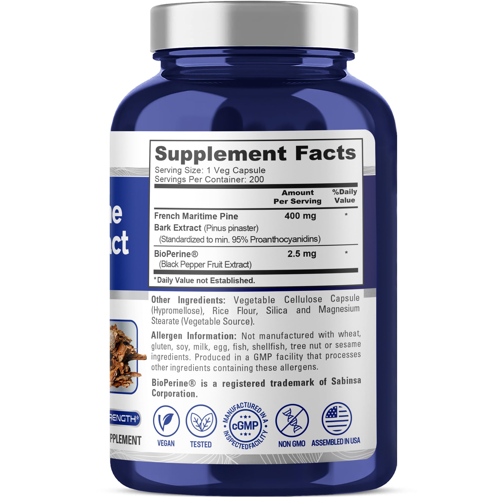 NusaPure etiqueta trasera con lista de ingredientes y concentración estandarizada