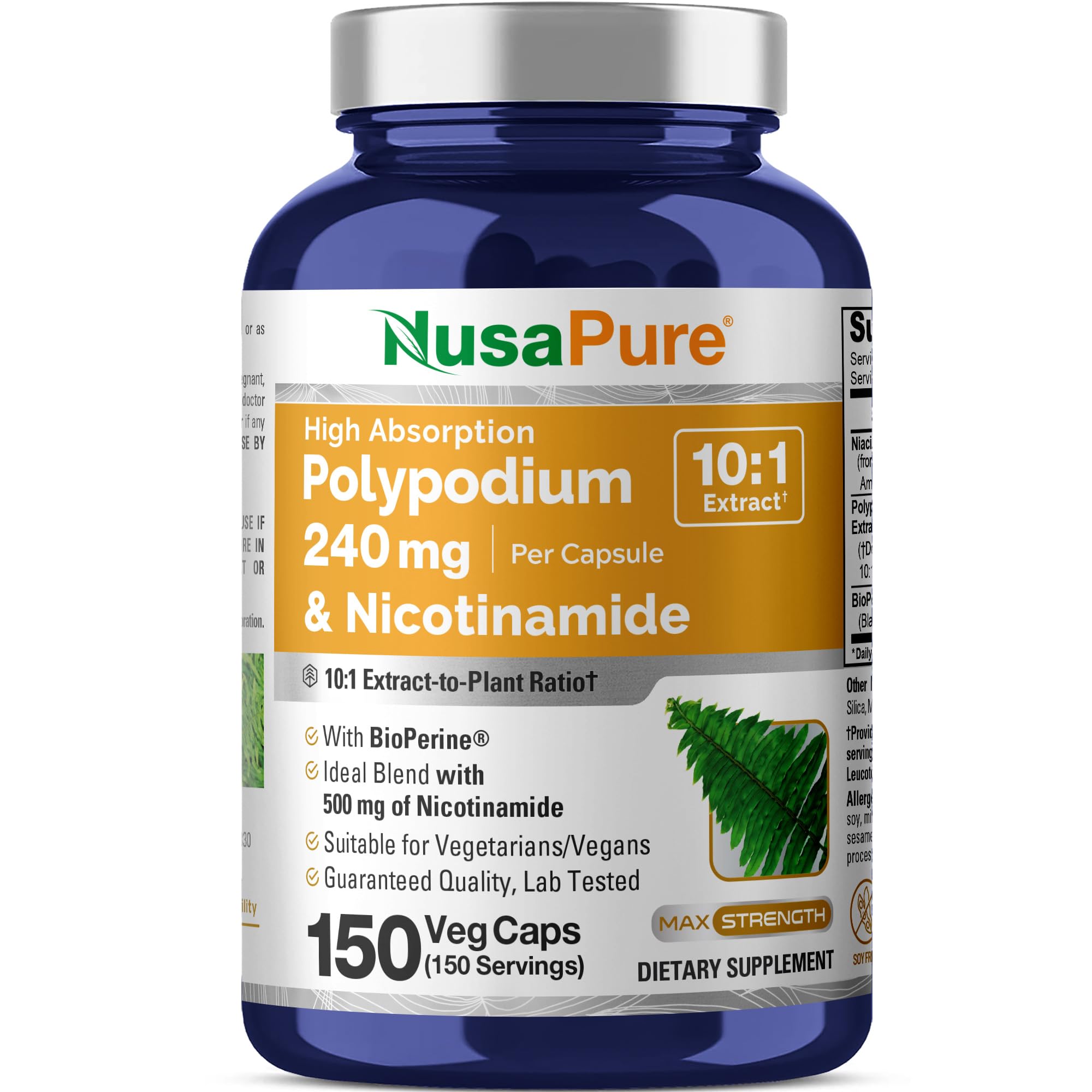 NusaPure frasco frontal mostrando etiqueta clara y compacto beneficio práctico