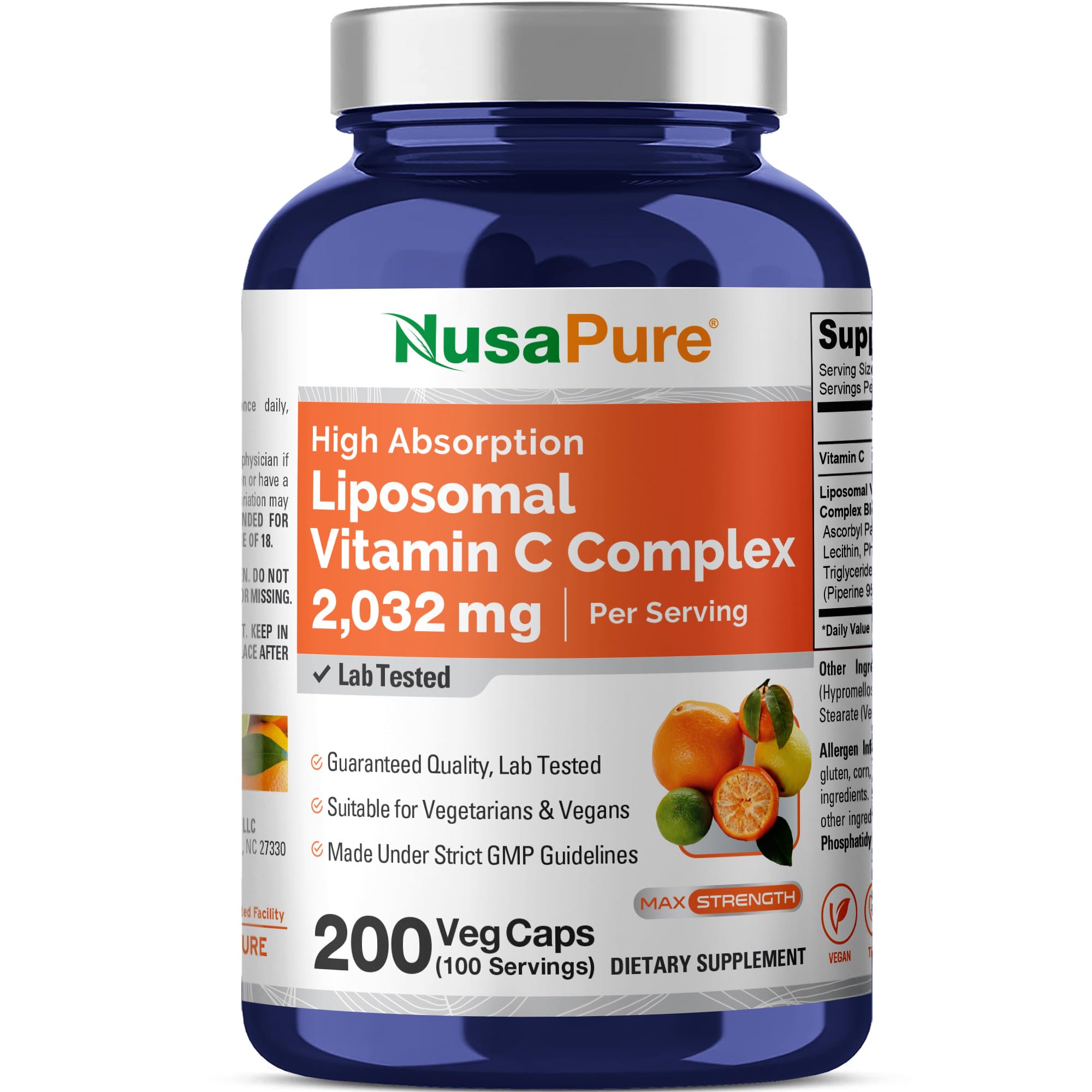 NusaPure frasco frontal mostrando etiqueta y beneficio de alta concentración
