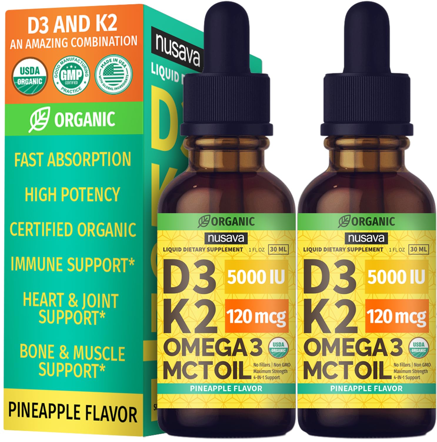 NUSAVA frontal pack de 2 mostrando envases y beneficios