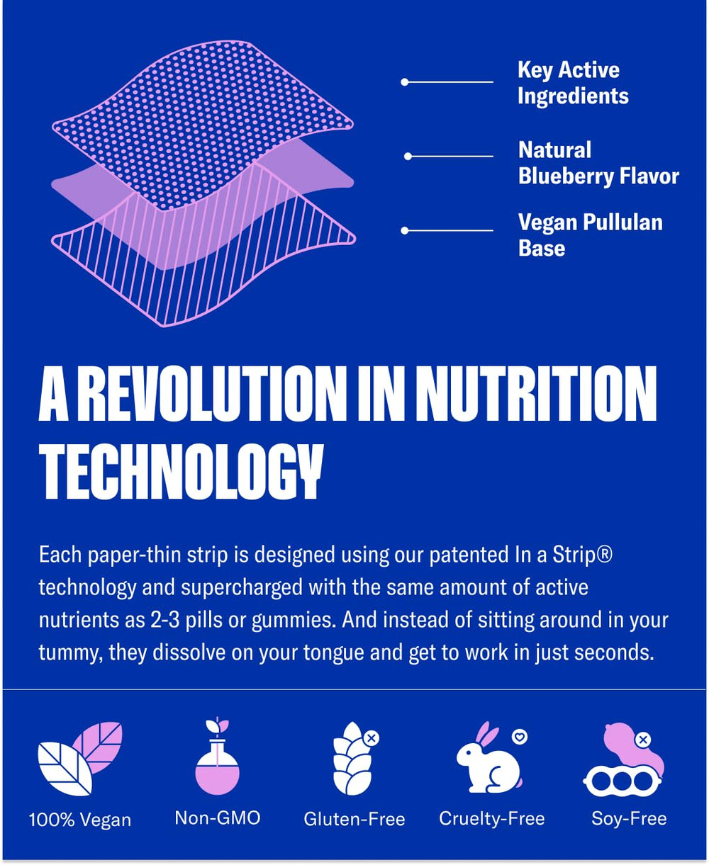 NuStrips etiqueta con ingredientes y certificaciones transparente