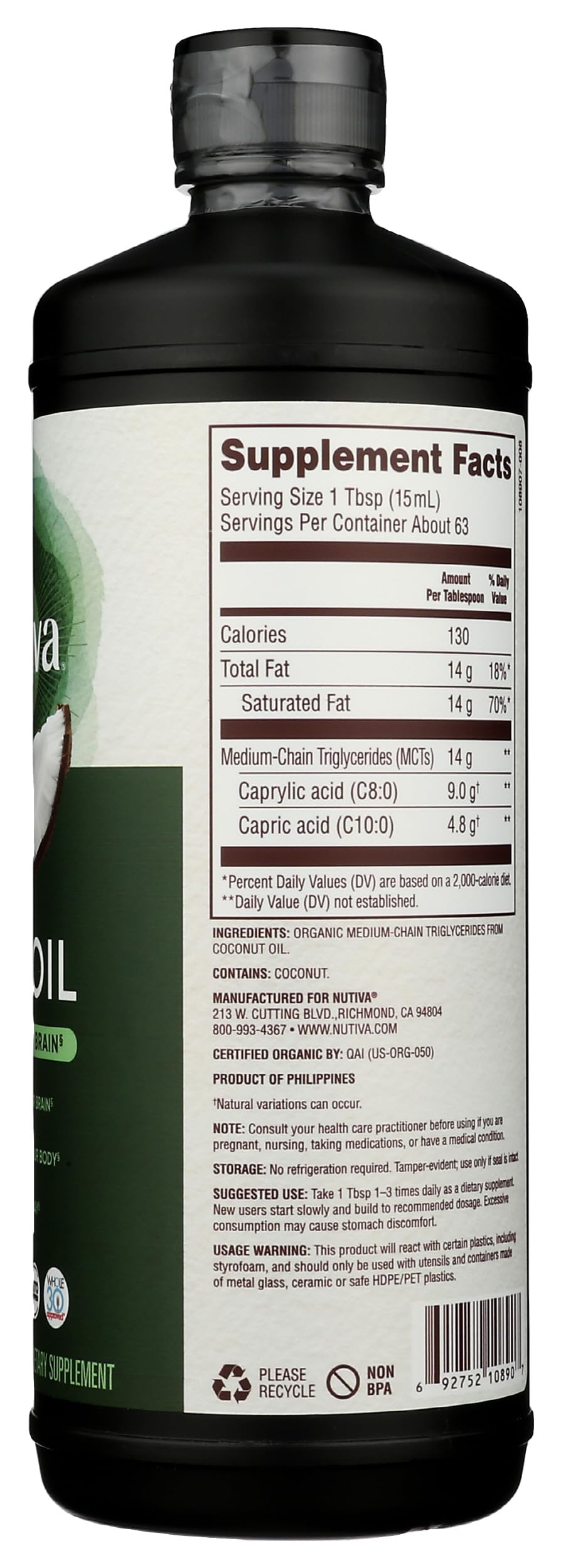 Comparación de tamaño Nutiva 32 oz junto a objetos cotidianos para escala