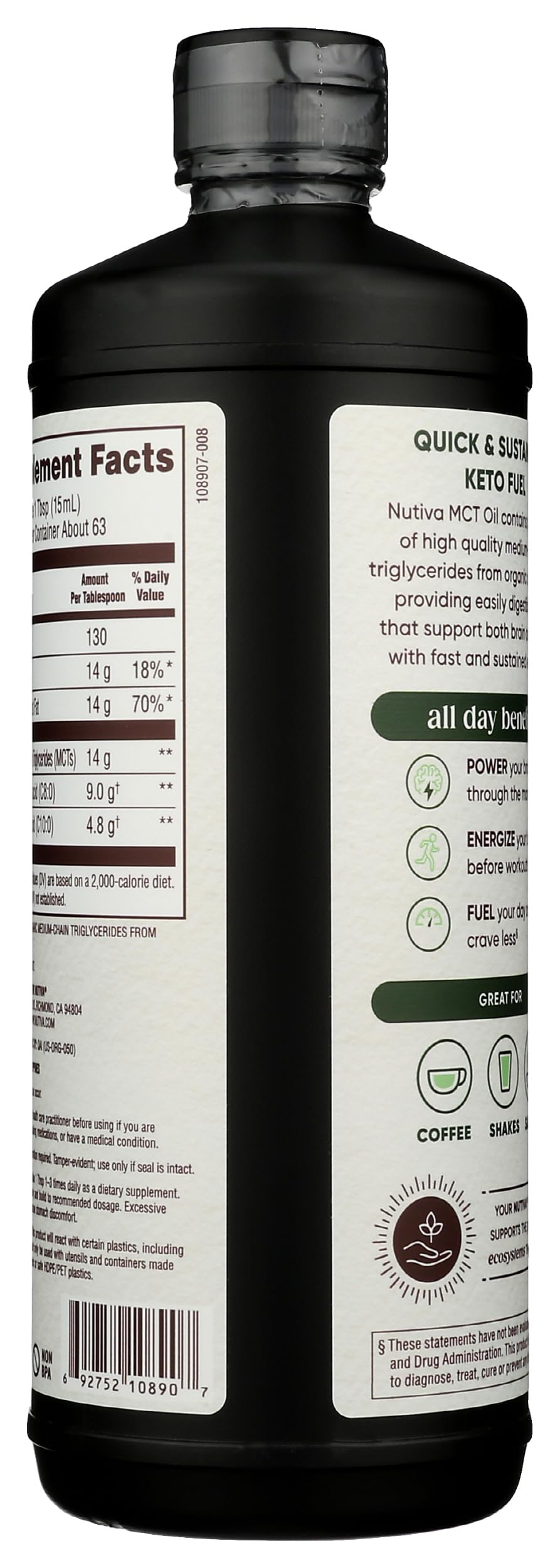 Detalle de la etiqueta Nutiva con certificaciones USDA y Non-GMO visibles