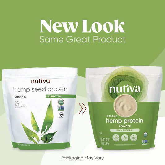 Nutiva textura del polvo de cáñamo en primer plano para mezcla fácil
