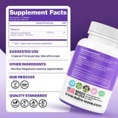 Etiqueta de Nutra Wave con lista de ingredientes y certificaciones visibles